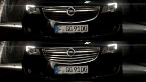 Splitscreen. Zwei Bilder vom Opel Kühlergrill übereinander zum Vergleichen.